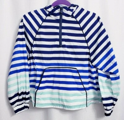 Chaqueta de lluvia pulóver Hunter a rayas media cremallera con capucha para mujer talla XS Foto 1 de 4