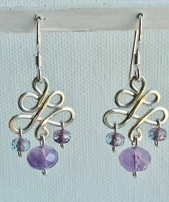Pendientes hechos a mano de amatista y vidrio de plata de ley - Nuevos hechos en EE. UU. Foto 1 de 4
