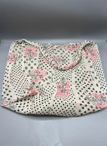 Free People Bohemian Lightweight Beige Pink Beach Bag Shopper Tote Book Bag - Picture 1 of 8