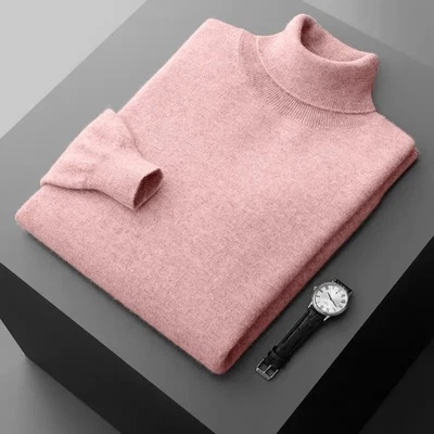 Men’s Winter Turtleneck Knit Sweater Warm Pullover Solid Color Casual Streetwear - Image 1 of 4