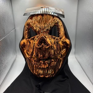 Jahreszeiten Orange Halloween Metallic Kreatur Kürbis Maske mit Kapuze - NEU - Bild 1 von 3