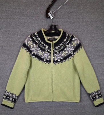 Suéter para mujer de diseño islandés L verde isla justa lana angora chaqueta nórdica con cremallera Foto 1 de 4