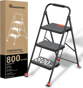 Step Ladder Foldable Folding Stool - for Home Adults Kitchen 3 Stepping Extensio - Picture 1 of 7