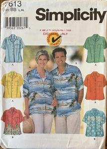 Simplicity 7613 Hawaiian Shirt Unisex Button Up sewing pattern L/XL 42-48 UNCUT - Picture 1 of 2