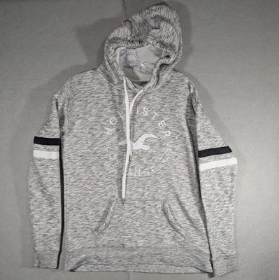 Hollister California Sudadera con Capucha Mujer Pequeña Gris Pullover Sudadera Manga Rayas Foto 1 de 4