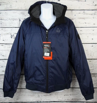 Gerry Men’s Blue Hooded Bomber Jacket Zip Poly Insulation Nylon Shell Size M NEW - Image 1 of 4