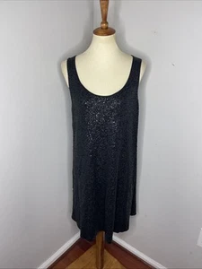 Damen Eileen Fisher schwarz ärmellos Seide Pailletten Minikleid Große L - Bild 1 von 9