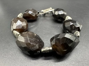 Sterling Silver Chunky Smoky Quartz Bead Beaded Toggle bracelet 7” Long - Picture 1 of 8