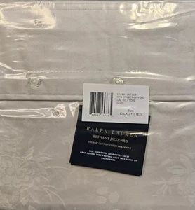Ralph Lauren Bethany Jacquard Cal King Xtra Deep Fitted Sheet White Organic. New - Picture 1 of 8