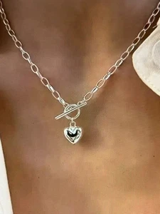 S925 Sterling Silber - Herz Anhänger Halskette ~ mit Vintage Hip Hop OT Schnalle - Bild 1 von 7