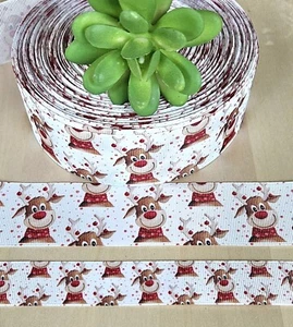 7/8 & 1.5" (1 YD) Rudolph The Red-Nosed Reindeer Ribbon Antlers Christmas Bulbs - Picture 1 of 1