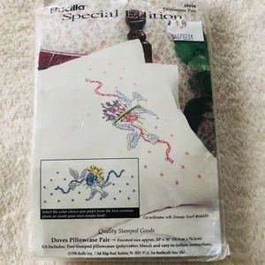 Bucilla Special Edition Doves STAMPED CROSS STITCH PILLOWCASES Pair #64446 New - Picture 1 of 5