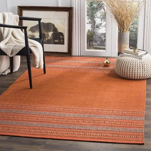Montauk Collection 6' Square Orange / Red MTK214B Handmade Flatweave Stripe Cott - Picture 1 of 6