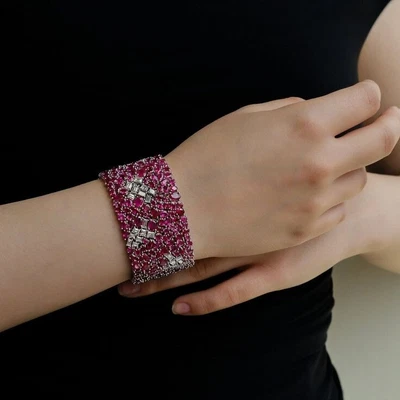 Elegant 72.42TCW Multi Cut Pinky Ruby & White Sapphire Royal Party Wear Bracelet - Image 1 of 4