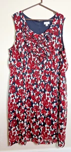 Avenue Sleeveless Summer Career Dress 26 Black Red Ruffled Waterfall Neck 3X - Picture 1 of 5