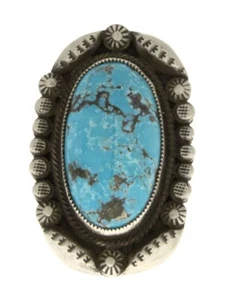 Anillo natural persa turquesa del artista navajo Calvin Martínez - Imagen 1 de 4