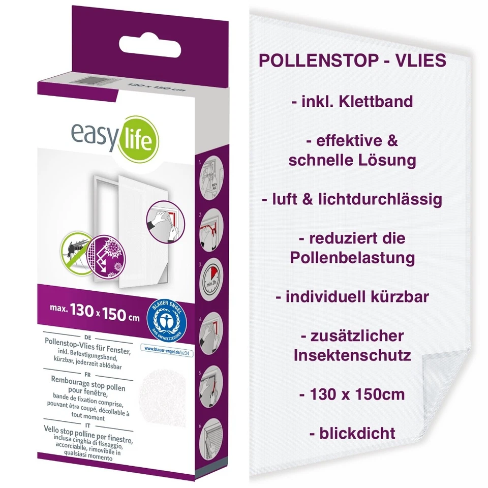POLLENSCHUTZVLIES 130x150 POLLENSCHUTZ ALLERGIKER FENSTER VLIES POLLENSTOP WEIß - Bild 1 von 1