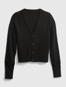 GAP Black Cropped V-Neck Cardigan SOFT MERINO WOOL Size SMALL TALL RT$70 NEW - Picture 1 of 6