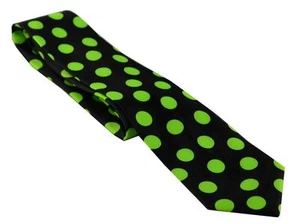Polka Dot Circle Ball Necktie Skinny Ties Black Lime Green - Picture 1 of 1