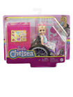 Barbie Chelsea Puppe blond mit Rollstuhl im Rock & Sonnenbrille Aufkleber Laken Neu