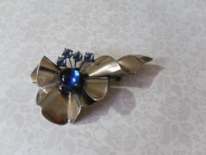 Vintage Sterling Brooch w/Blue "Jewels" c.1940's - Picture 1 of 7