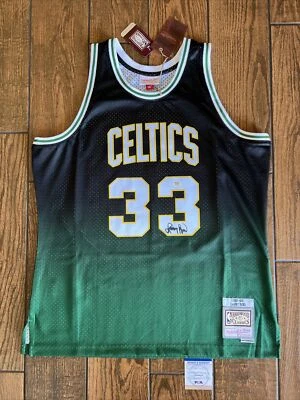 Larry Bird Celtics Signed Fadeaway Mitchell & Ness Swingman Jersey PSA witnessed - Image 1 of 4