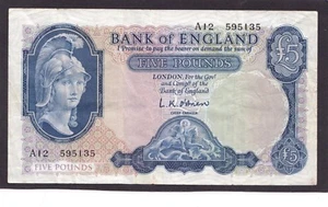 Banco de Inglaterra Reino Unido 5 libras P-371 1957-67, F+ - Imagen 1 de 2