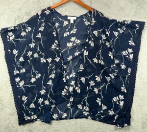 Motherhood Top Womens OS Maternity Topper Blue Floral Lagenlook Kimono Blouse - Picture 1 of 12