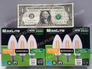 6 pack B10 LED Light Bulbs 2700k 40W 300L Equivalent C12 E12 Candelabra Dimmable - Picture 1 of 12