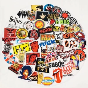 52 Rock Stickers Lot Heavy Metal Punk Band Music Guitar Car Decals Skateboard UK - Picture 1 of 6