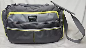 Eddie Bauer Messeger Bag Mens Gray Neon Yellow Trim Travel School Work Unisex - Picture 1 of 10