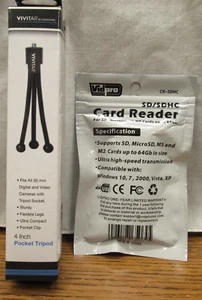 NEW VIVTAR 4" Mini Pocket Tripod & NEW Vidpro SD/SDHC Card Reader - Picture 1 of 2