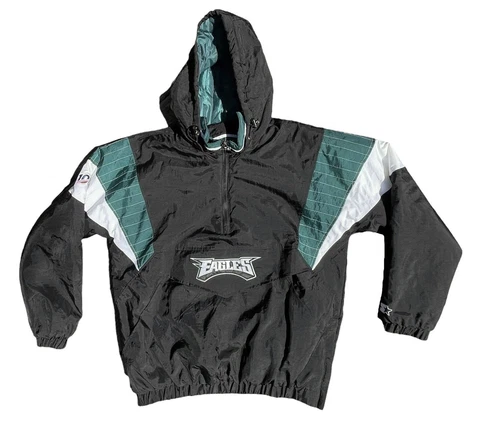 STARTER Philadelphia Eagles Pullover Jacket Adult MEDIUM Half Zip & Front Pouch Cover