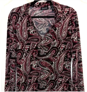 Vintage New York & Co weinrot Paisley Print Bluse Karriere lässig schick Top, Medium - Bild 1 von 5