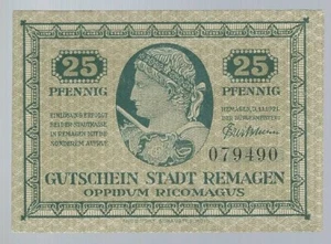 Notgeld - Stadt Remagen - 25 Pfennig - 1921- UNC - Bild 1 von 2