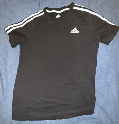 EUC Youth Boys Adidas Black Athletic T-shirt Medium 10-12 Tee 3 Stripes 416117B - Image 1 of 4