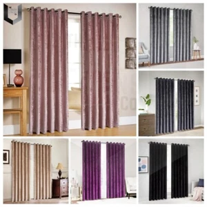 Luxury Crushed Velvet Curtains Ready Made Fully Lined Eyelet Ring Top Pair - Picture 1 of 17