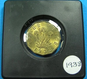 UK Great Britain 3 Pence Nickel-Brass Coin 1938 Lustrous UNC, Combined Shipping - Picture 1 of 4