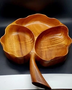 Vintage Woods of Hawaii MONKEY POD 3 Section Divided Leaf Serving Dish Bowl Tray - Picture 1 of 7