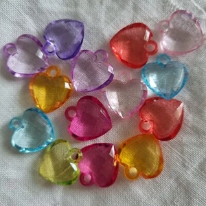 14 Heart LUCITE ASSORTED CHARMS BLUE PINK MAUVE RED ORANGE for BRACELETS CRAFT - Picture 1 of 6