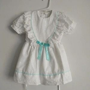 VTG Sweet Treats Girl Dress 3T White Floral Embroidery Eyelet Bow Ruffle Puff - Picture 1 of 16