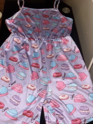 Girls 12Y Silky Feeling Fabric Purple Color Romper Style Pajama (one Piece) - Image 1 of 4