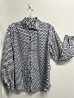 Camisa Tasso Elba Hombre Manga Larga Con Botones, Talla Grande Azul Blanco Geométrica Foto 1 de 4