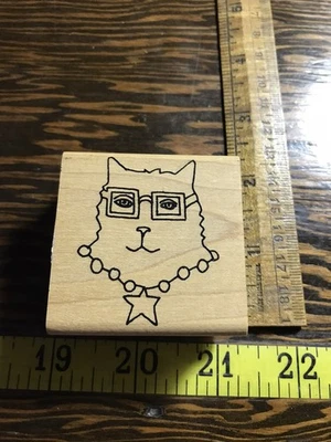 Paula Best Cat con Anteojos y Collar Estrella WM Sello de Goma H1-3255 Foto 1 de 3