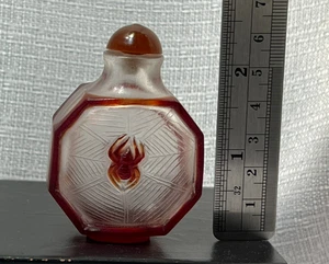 Vintage Spider Maroon Snuff Bottle w stopper Unique back side bird design - Picture 1 of 6