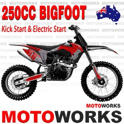 250CC bigfoot Electric & Kick Start DIRT TRAIL PIT MOTOR 2 WHEELS PRO BIKE RED - image 1 of 4
