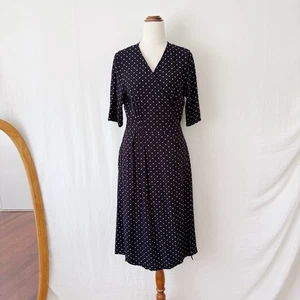 Uniqlo x Ines De La Fressange Dress Size S Black Blue Floral Wrap Short Sleeve - Picture 1 of 11