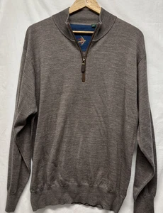 Orvis Men’s Large 1/4 Zip Pullover Brown Marino Wool Waist Band - Picture 1 of 7