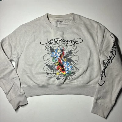 Sudadera corta para mujer Ed Hardy Koi pez tatuaje firma logotipo XLarge Foto 1 de 4