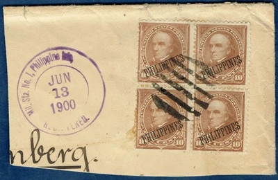 [st8011] FILIPINAS 1900 Scott#217 usado 10¢ bloque marrón de 4 en pieza Foto 1 de 2